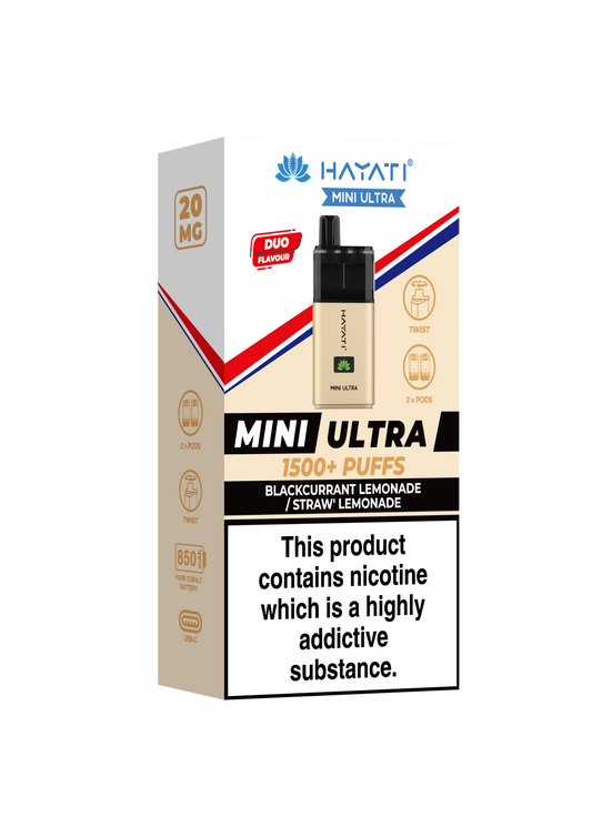 Hayati Mini Ultra 1500 Disposable Vape Blackcurrant Lemonade/Straw' Lemonade