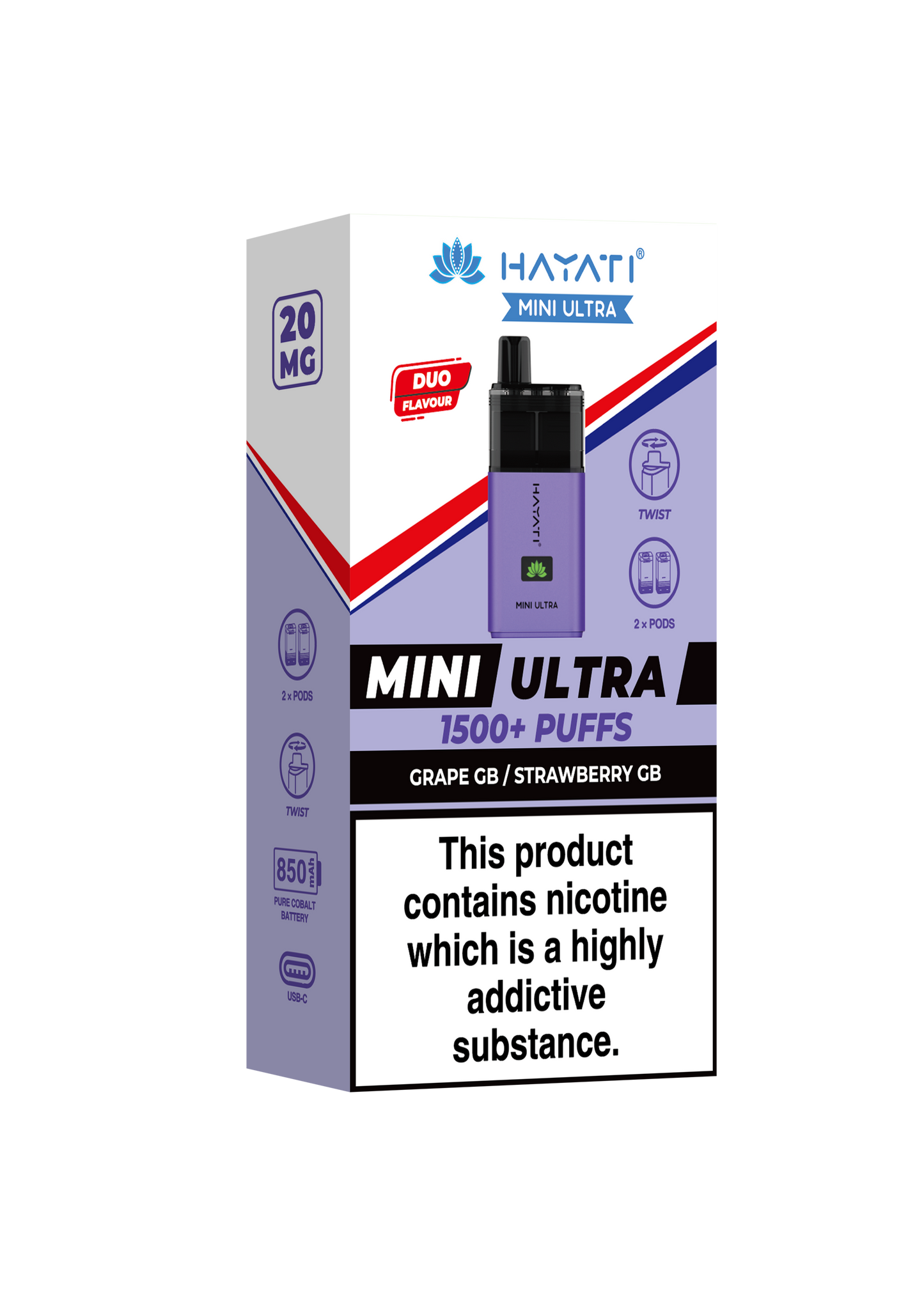 Hayati Mini Ultra 1500 Disposable Vape Grape GB/Strawberry GB