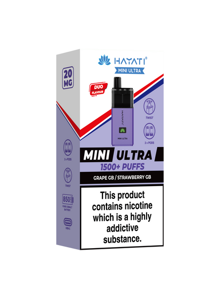 Hayati Mini Ultra 1500 Disposable Vape Grape GB/Strawberry GB