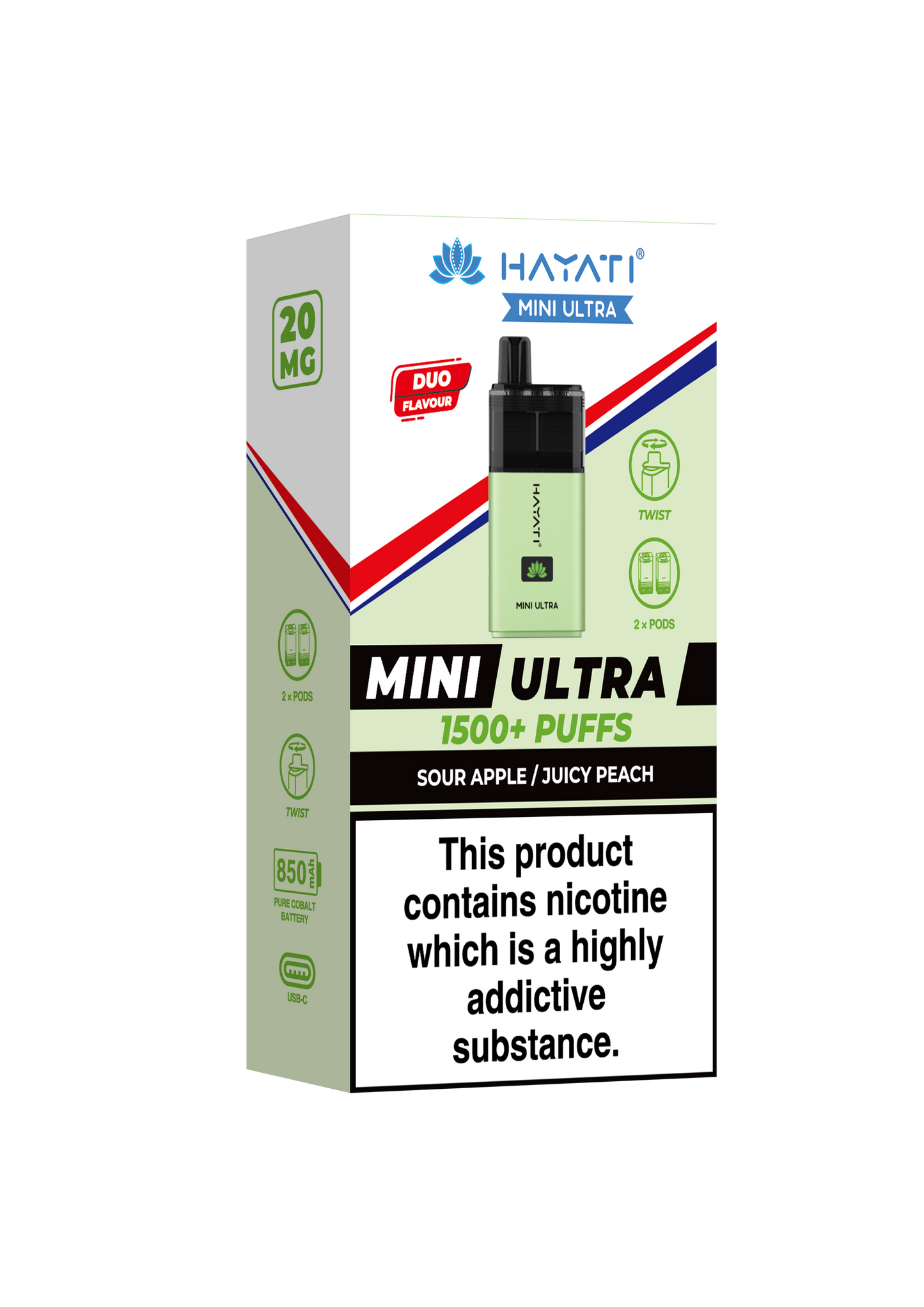 Hayati Mini Ultra 1500 Disposable Vape Sour Apple/Juicy Peach