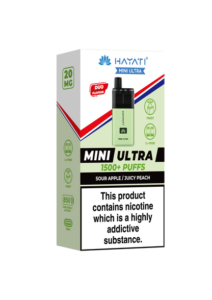 Hayati Mini Ultra 1500 Disposable Vape Sour Apple/Juicy Peach