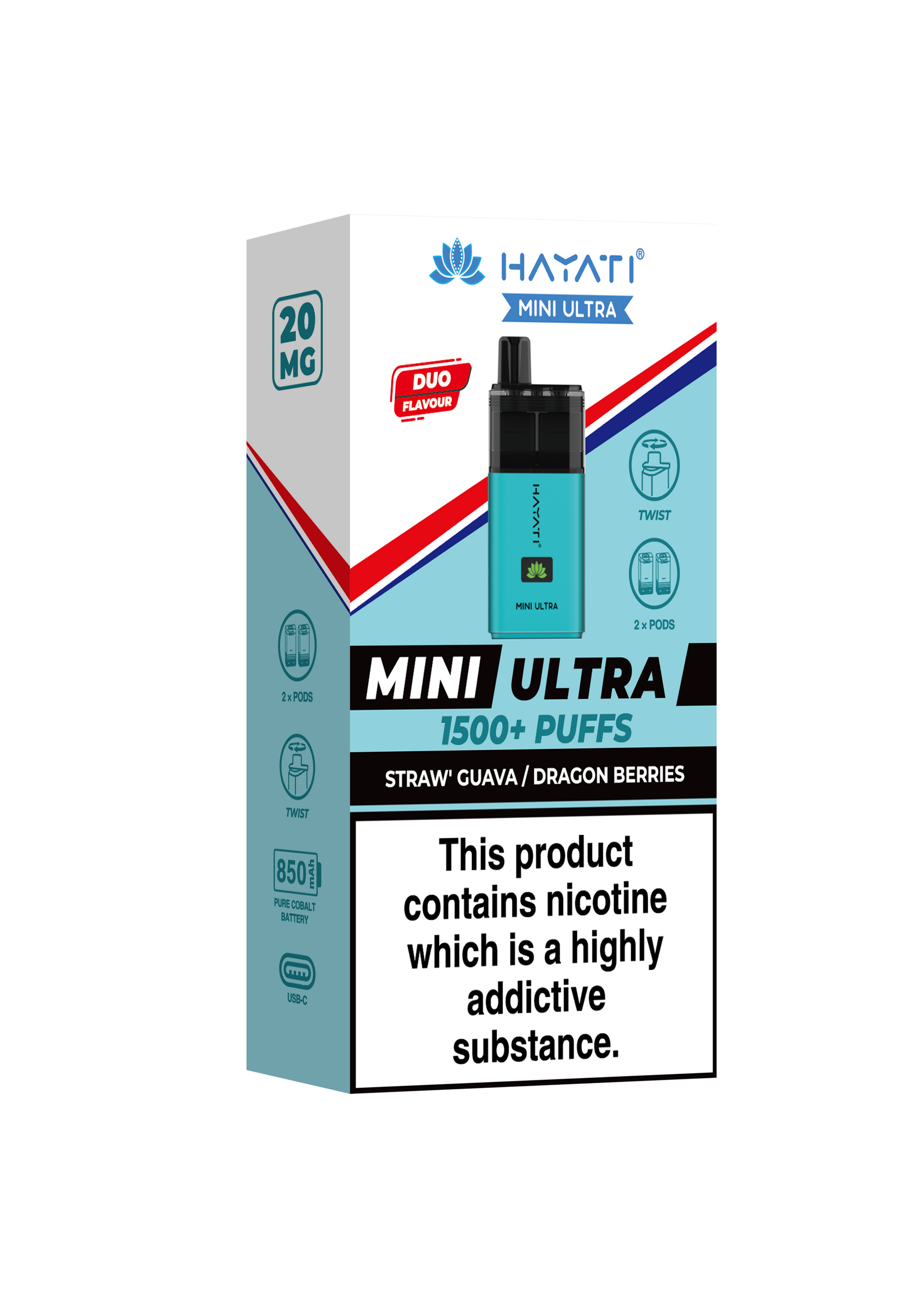 Hayati Mini Ultra 1500 Disposable Vape Straw' Guava/Dragon Berries