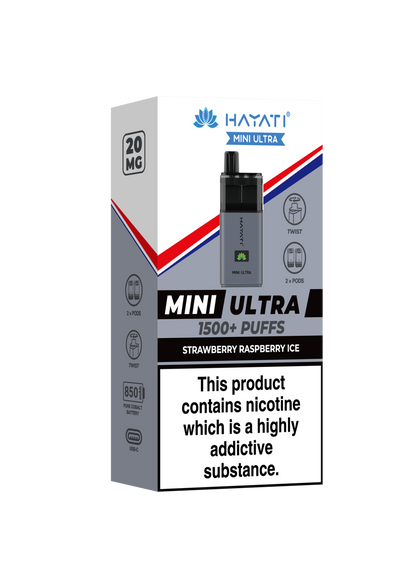 Hayati Mini Ultra 1500 Disposable Vape Strawberry Raspberry Ice